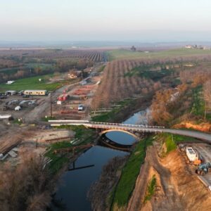 A bridge leading to a construction site.