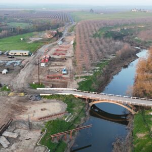 A bridge leading to the construction site where abutment placers are.