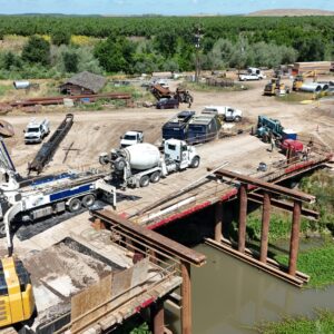 Concrete equipment on a built pier.